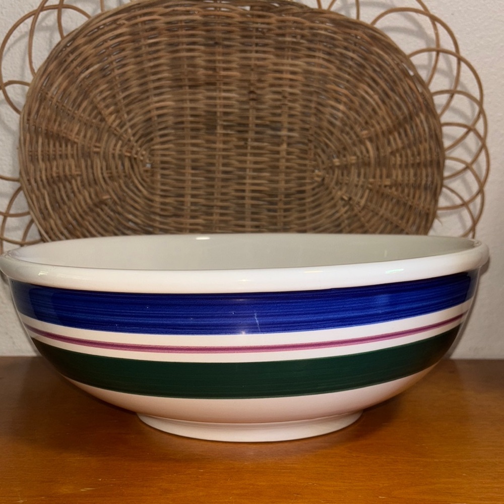 Furio Striped Ceramic Bowl with Blue and Green Accents
